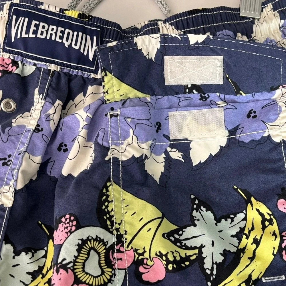Vilebrequin Swim Trunks Men XL Navy Tropical Fruit Floral Drawstring Shorts